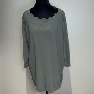 CJ Banks Elegant Olive Scalloped Blouse